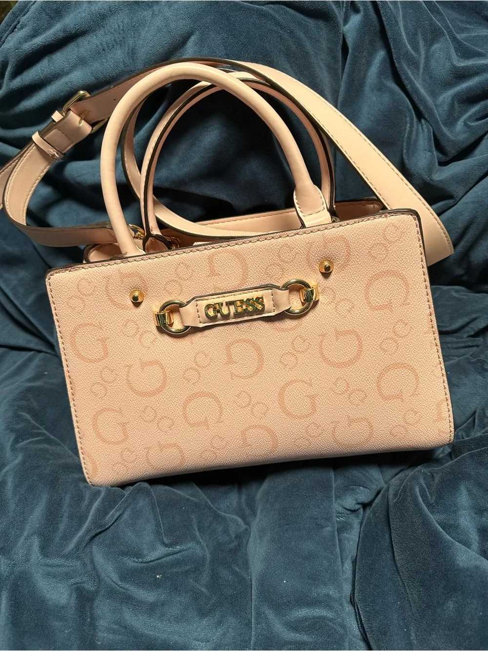GUESS Blush Logo Satchel with Gold Hardware